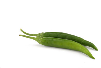 Green chilli pepper isolated on white background.