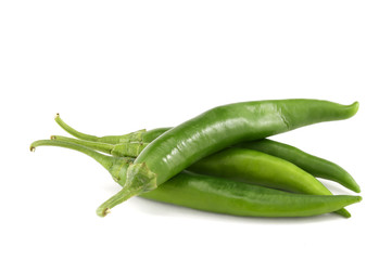 Green chilli pepper isolated on white background.