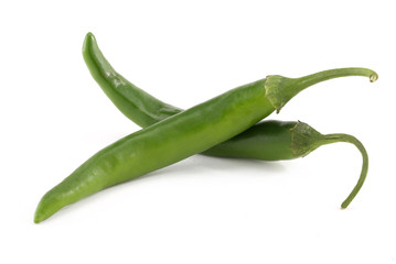 Green chilli pepper isolated on white background.