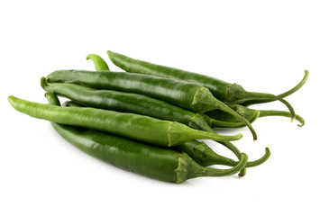 Green chilli pepper isolated on white background.