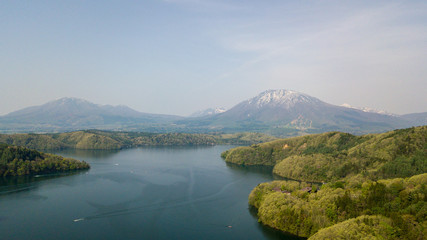 aerial view from lake nojiri in nagano japan