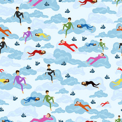 Fototapeta premium people on clouds. seamless pattern