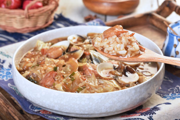 Braise rice with the mixed seafood, Chinese food  