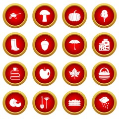 Autumn icon red circle set isolated on white background