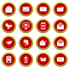 Email icon red circle set isolated on white background
