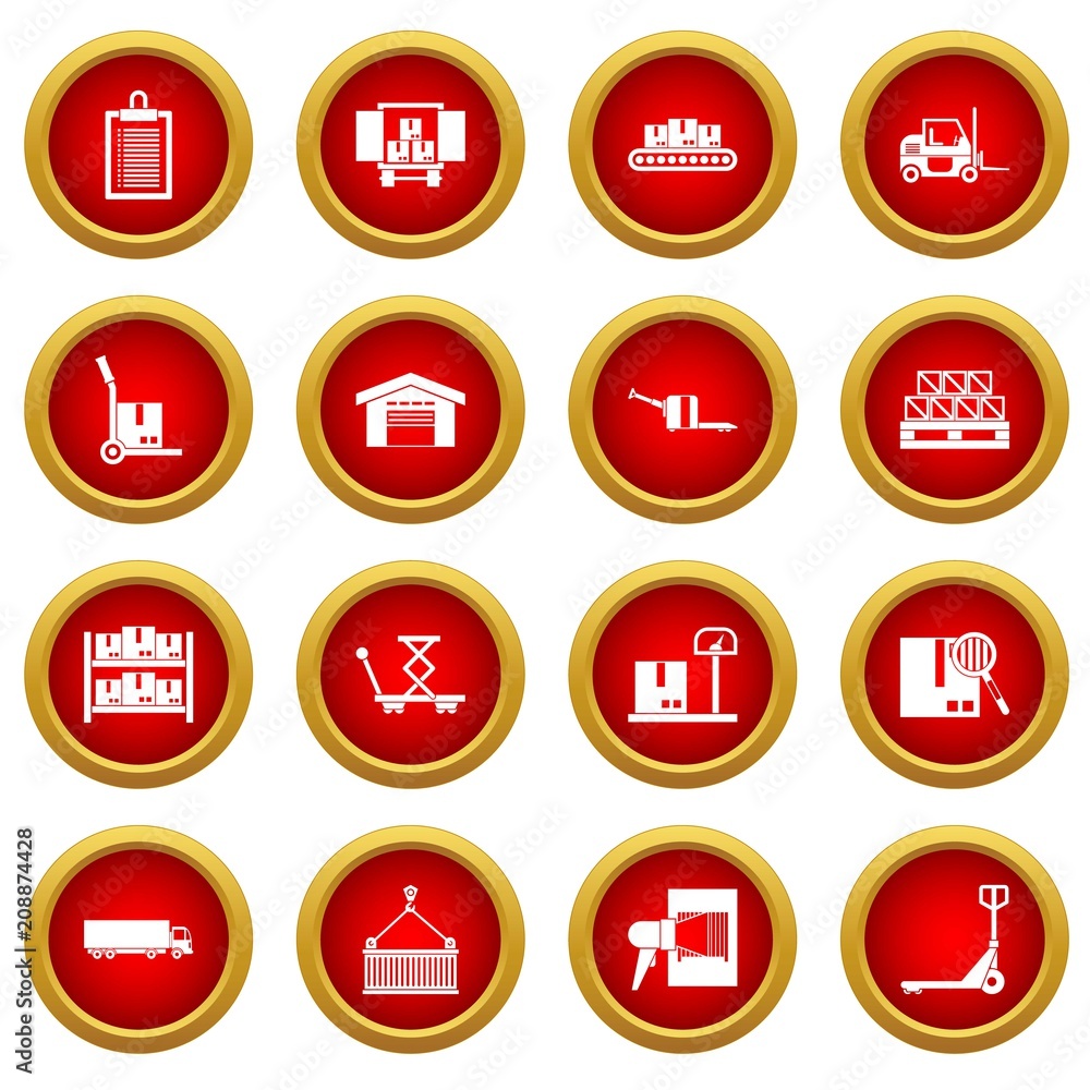 Poster logistic icon red circle set isolated on white background