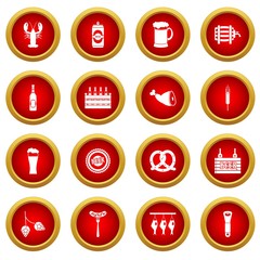 Beer icon red circle set isolated on white background