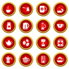 Tea icon red circle set isolated on white background