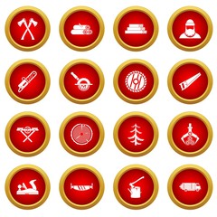Timber industry icon red circle set isolated on white background
