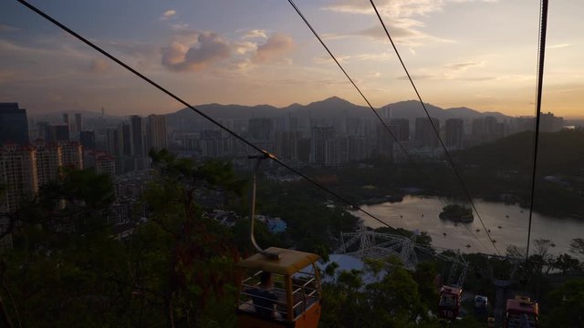 sunset sky zhuhai city famous park view funicular ride panorama 4k china
