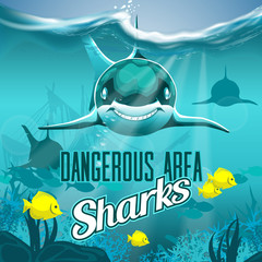 Sea depth with dangerous sharks