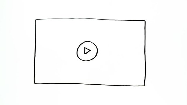 
Man's hand draws the "play" symbol, which press by finger, on a white board. Stop motion animaiton.
