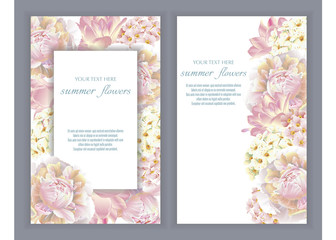 Vector banners set with summer flowers.Template for greeting cards, wedding decorations, sales. Spring or summer design.