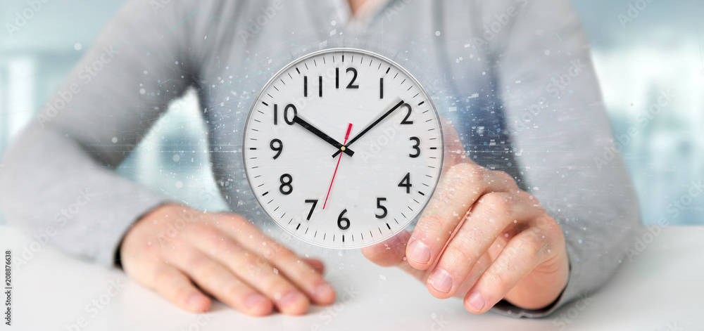 Aufkleber man holding a clock timer 3d rendering