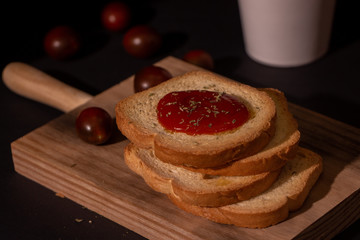 Toast with tomato. Breakfast