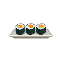 Appetizing salmon rolls. Hosomaki sushi. Traditional Japanese food. Delicious Asian dish. Flat element for cafe or restaurant menu