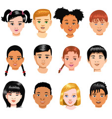 group of children face of different nationalities