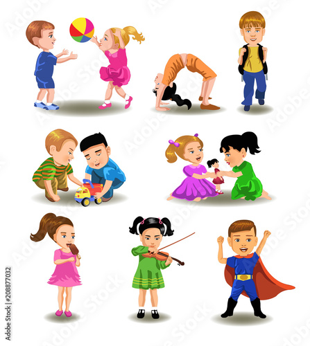 collection of children doing different leisure time activities