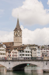 Zürich, Sankt Peter Kirche, Münsterbrücke, Limmat, Limmatquai, Fluss, Altstadt, Stadt,...