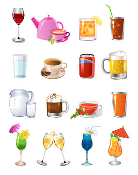 vector set of different drinks and beverages
