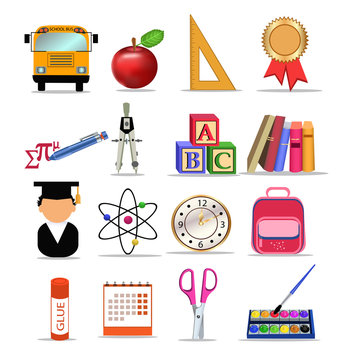 school icons and objects