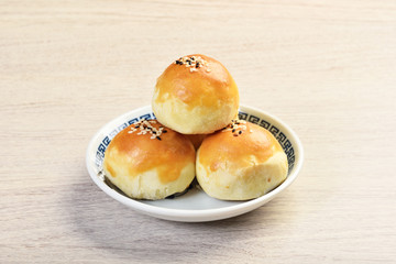 Red bean paste with walnut kernel moon cake,Chinese mid autumn festival food.   