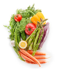 Fresh vegetables on white background. Healthy food concept