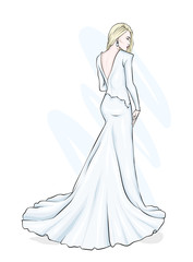Beautiful bride in a wedding dress. Vector illustration for a card or poster. Wedding.
