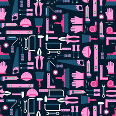 Construction tools seamless pattern. Work equipment vector illustration.