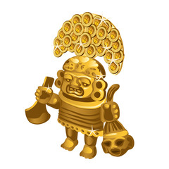 Inca indian ritual figurine from gold, a symbol of sacrifice is isolated on a white background. Vector illustration.