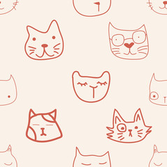 hand draw face cat sameless pattern
