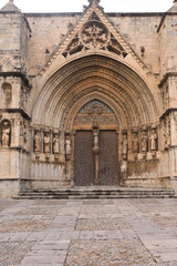 Obraz premium entrance of cathedral of Santa Maria in Morella, Maestrazgo, Castellon, Spain