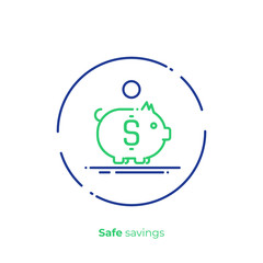 Line art money box. Finance saving. Scalable vector icon in modern outline style. Lineart elements vector illustration.