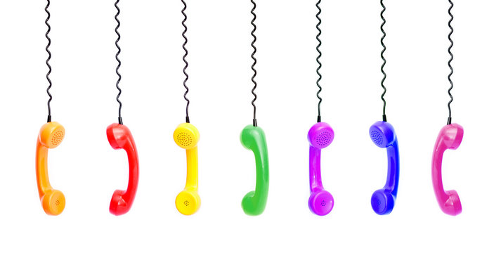 Colorful handsets isolated on white -Clipping Path