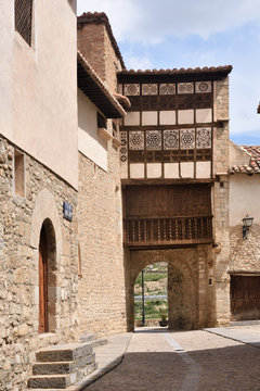 facade of convent and Las Monjas door, Mirambel, Maestrazgo, Castellon, Conunidad Valenciana, Spain