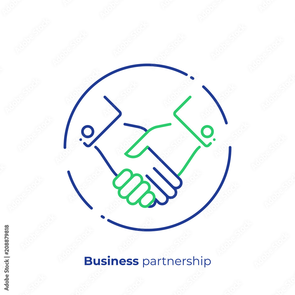 Poster line art handshake. team building. scalable vector icon in modern lineart style. outline elements ve