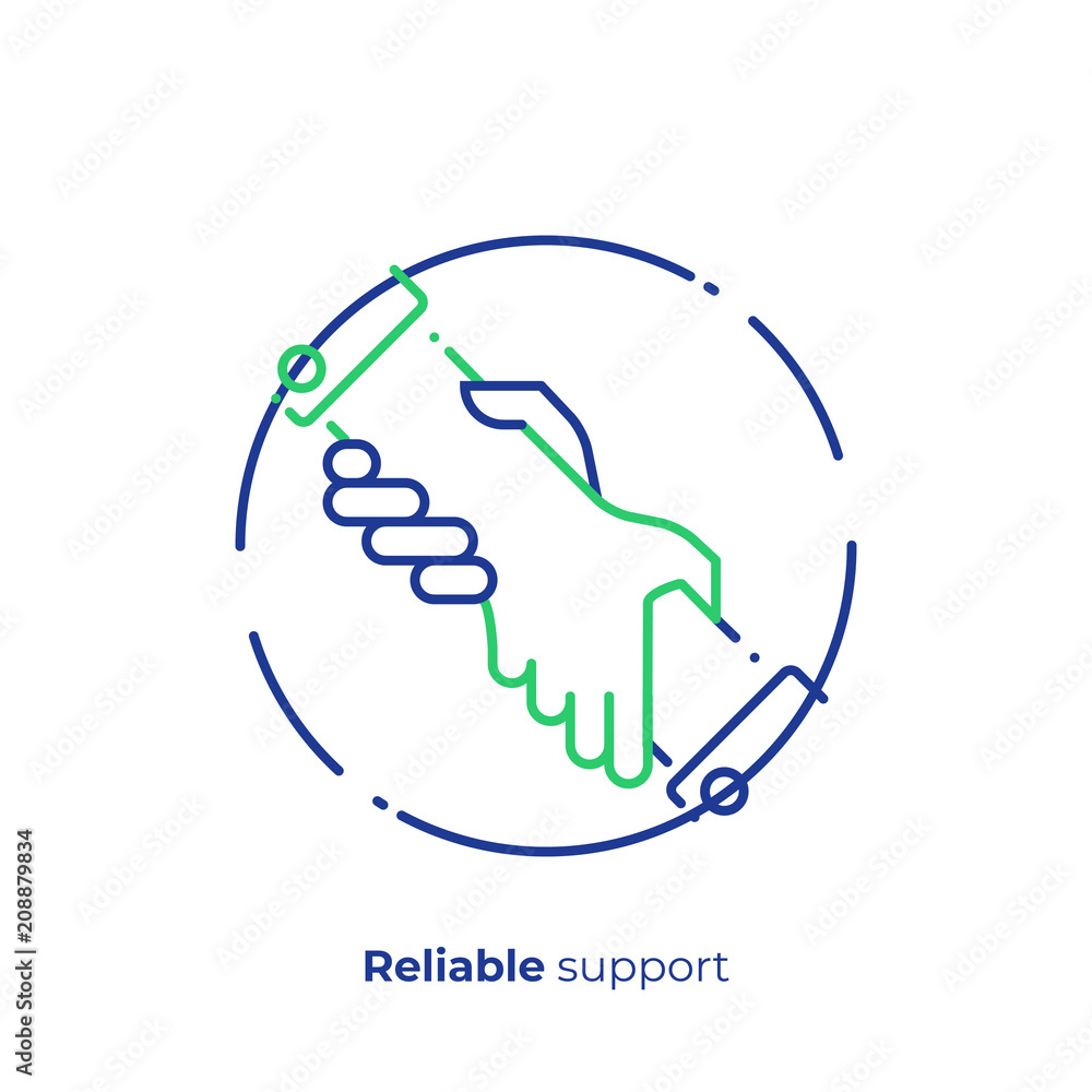 Poster line art assistant hands. team building. scalable vector icon in modern lineart style. outline eleme
