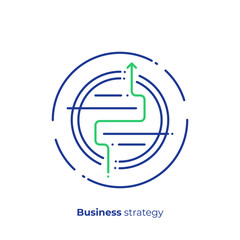 Business strategy line art icon, investment tactics vector art, outline success maze illustration