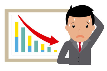 sad businessman for bad results graph. vector isolated