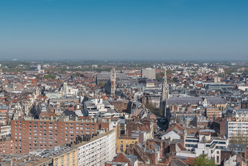 Fototapeta na wymiar Lille, the Chambre de Commerce and its belfry, view from the belfry of the city hall 