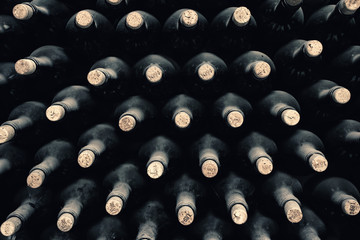 Stacked up wine bottles