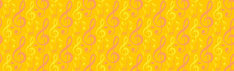 Seamless background with music notes. Colorful. Template for graphic design, packaging, advertising and web design. Abstract yellow vector background