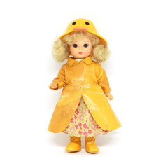 Vintage doll baby yellow, Antique toy.
