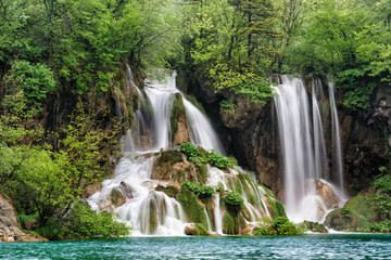 Fototapeta na wymiar Magic waterfall in Plitvice, Croatia