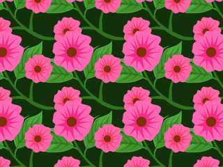 pink flower and leaves with branch seamless pattern with dark background