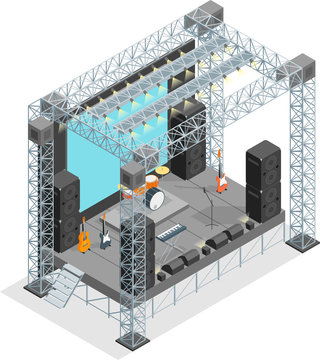 Stage for Street Performance Concept 3d Isometric View. Vector