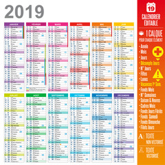 Fototapeta premium Calendrier 2019 - Éditable - Multicalques