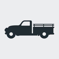 Icono plano camión pickup vintage en fondo gris