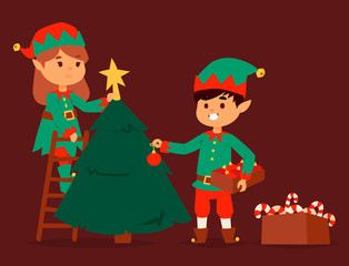 Santa Claus elf kids cartoon elf helpers vector christmas illustration children elves characters traditional costume