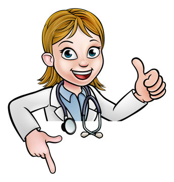 Doctor Cartoon Character Thumbs Up Pointing Down